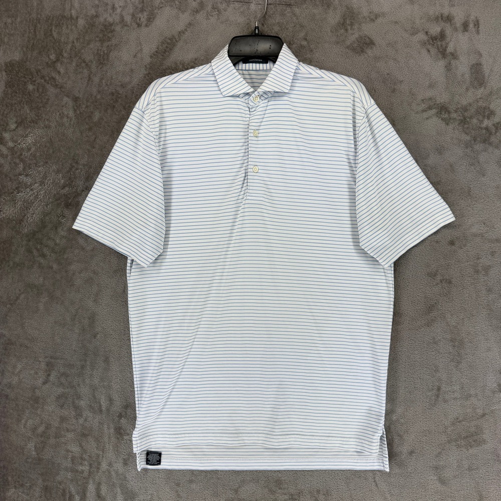 Turtleson Mens Small Light Blue White Striped Performance Golf Polo Shirt S
